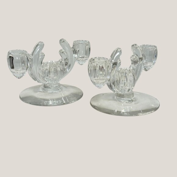 Vintage Heisey Crystolite Clear Glass 3-Light Candlestick Holders - Art Deco - Picture 1 of 7